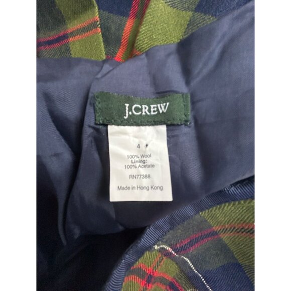 J.Crew Womens Pleated Tartan Plaid Wool Skirt Size 4 Green Navy Style 67298 - Picture 3 of 9